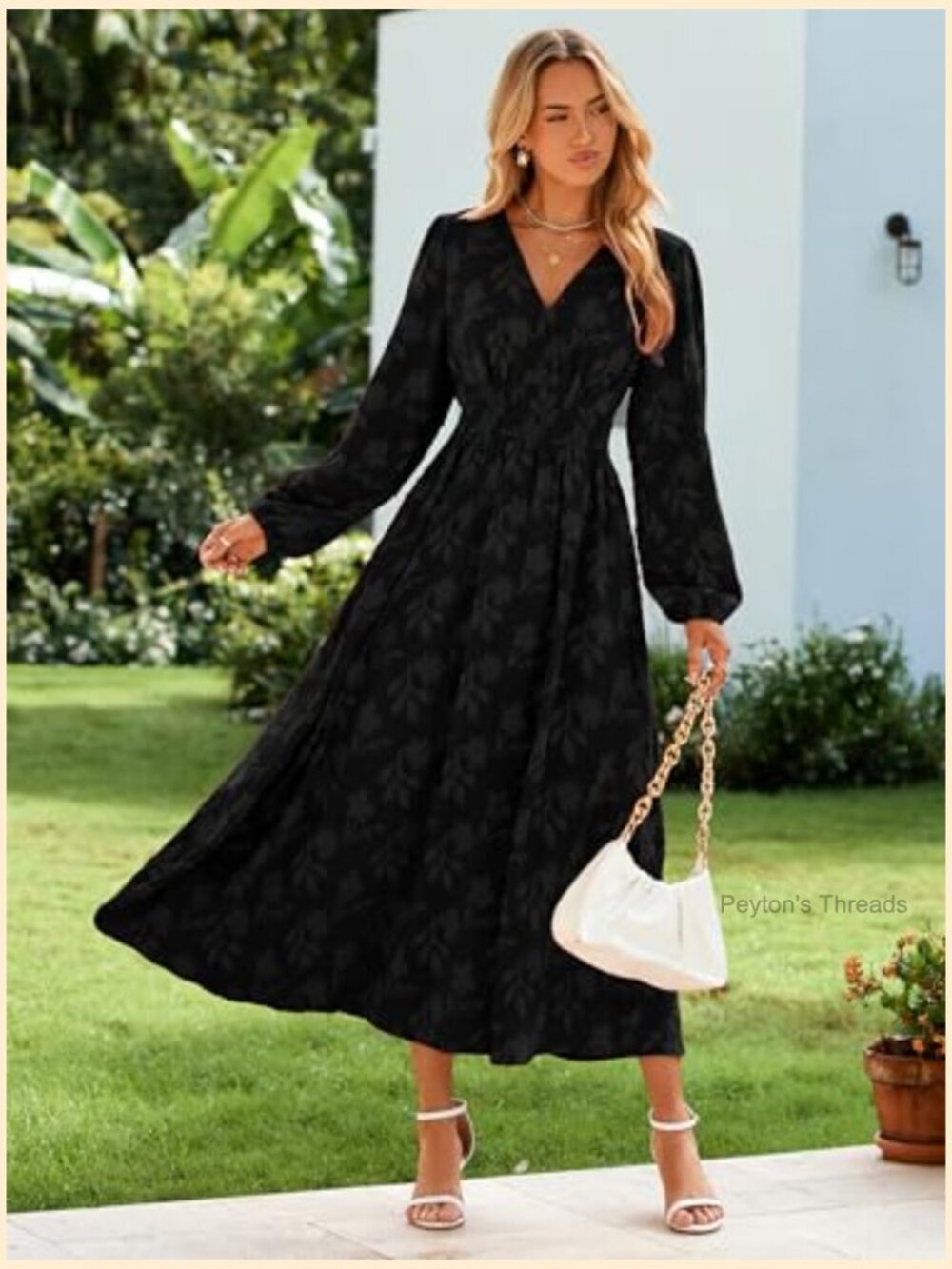 Boho Floral Long Sleeve Maxi Dress V-Neck Empire Waist with Pockets - Picture 2 of 7